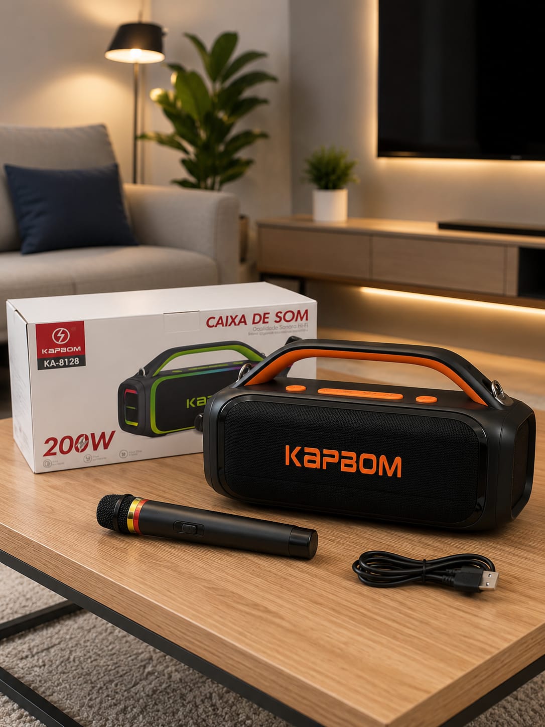 CAIXA DE SOM C/ DOIS MICROFONES KAPBOM KA8128